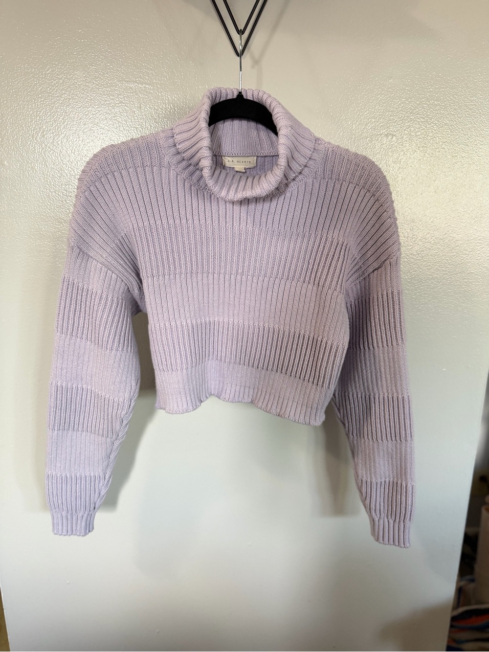 La Hearts Lavender Cropped Turtleneck Sweater